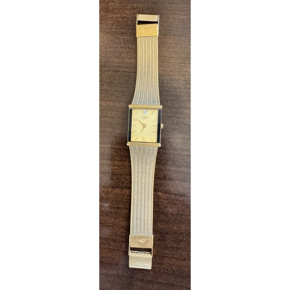 BULOVA Gold Quartz Mens Watch Co.P9 92R06 Gem Rectangle Face Needs Battery‎